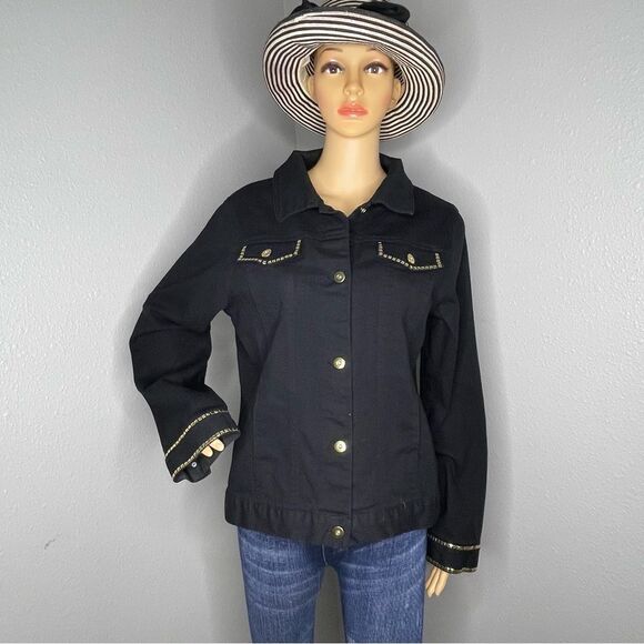 Ashro Button Down Long Sleeve Shirt Black With Gold Rivets Design Size 12 - Picture 1 of 12